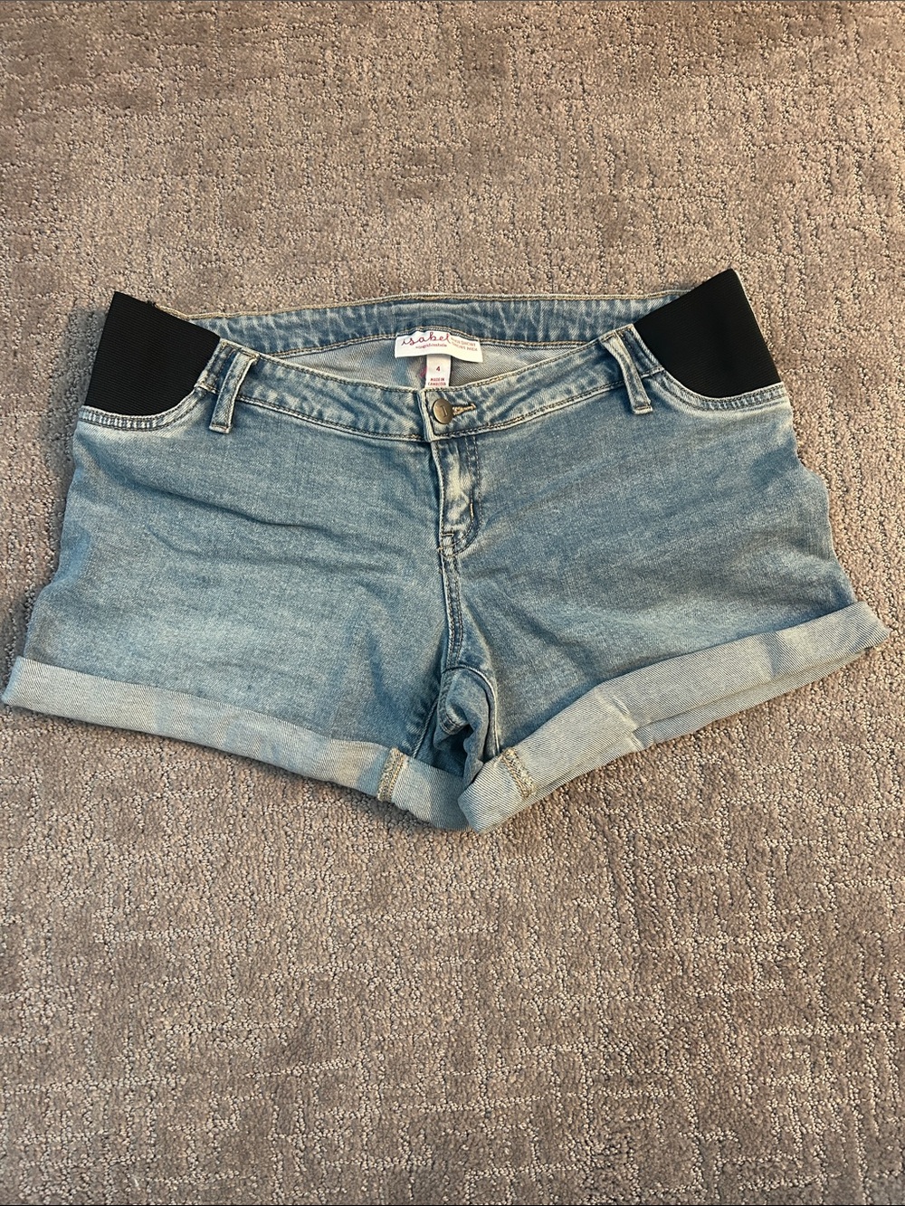 Maternity Light Blue Denim Shorts with Black Side Panels